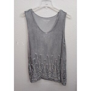 SOFT SURROUNDINGS Tunic Top womens Large Gray SILK Tank Sleeveless V Embellished